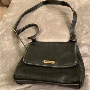 Black Leather Medallion Shoulder Bag